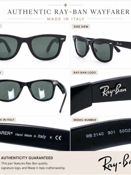 Ray-Ban Wayfarer RB2140 Black Sunglasses Classic Italy main image 4